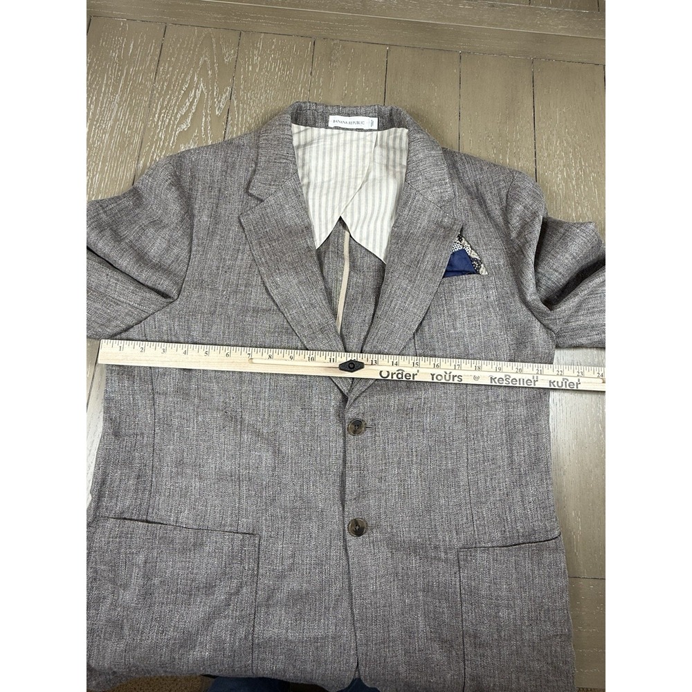 Banana Republic Blazer Mens 44R Taupe 100% Linen Herringbone Sport Coat NEW - Picture 10 of 15